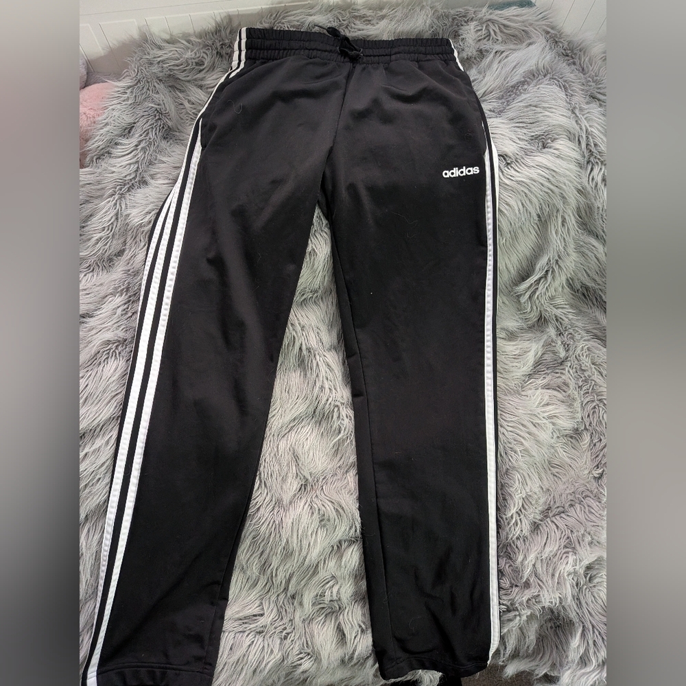 Adidas Straight Leg Black Joggers with White Stripes